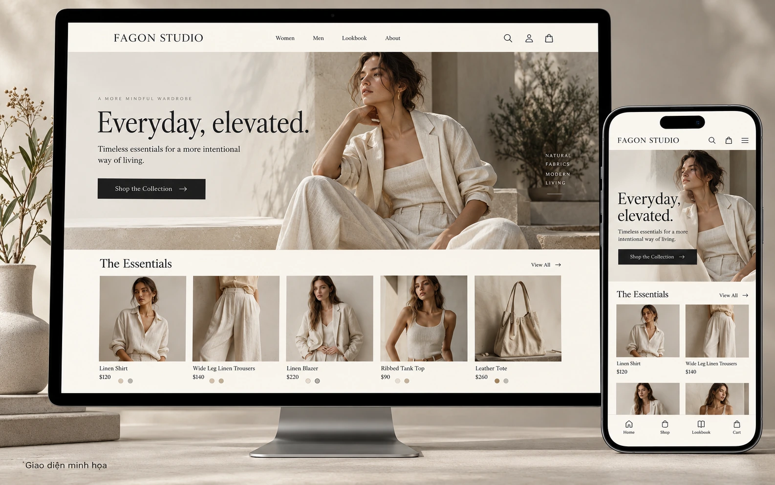 Giao diện minh họa: Giao diện Web Lookbook: Bộ sưu tập Thu Đông — Minimalist Atelier
